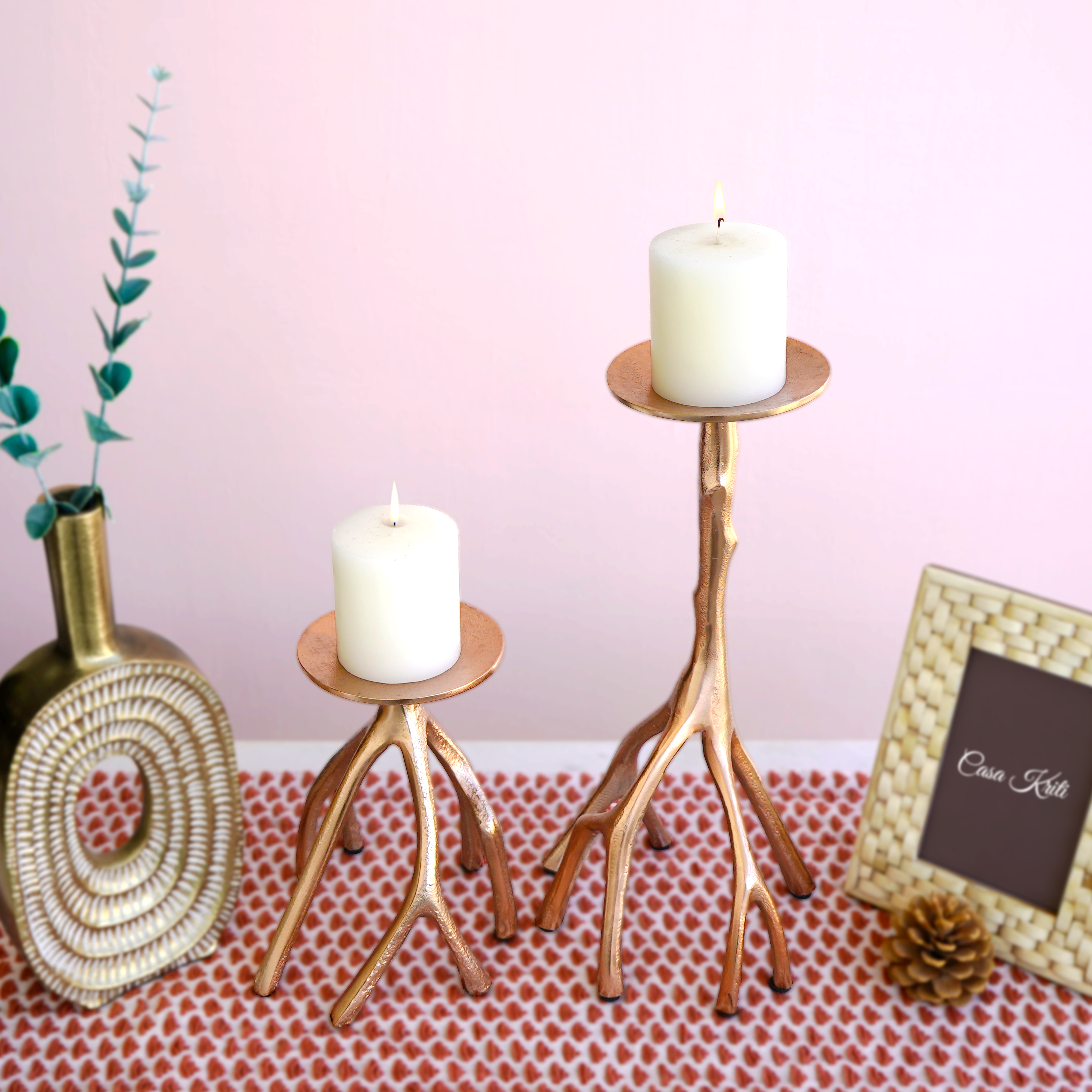 Tree-Leg Pillar Candle Holder Pair | Casa Kriti