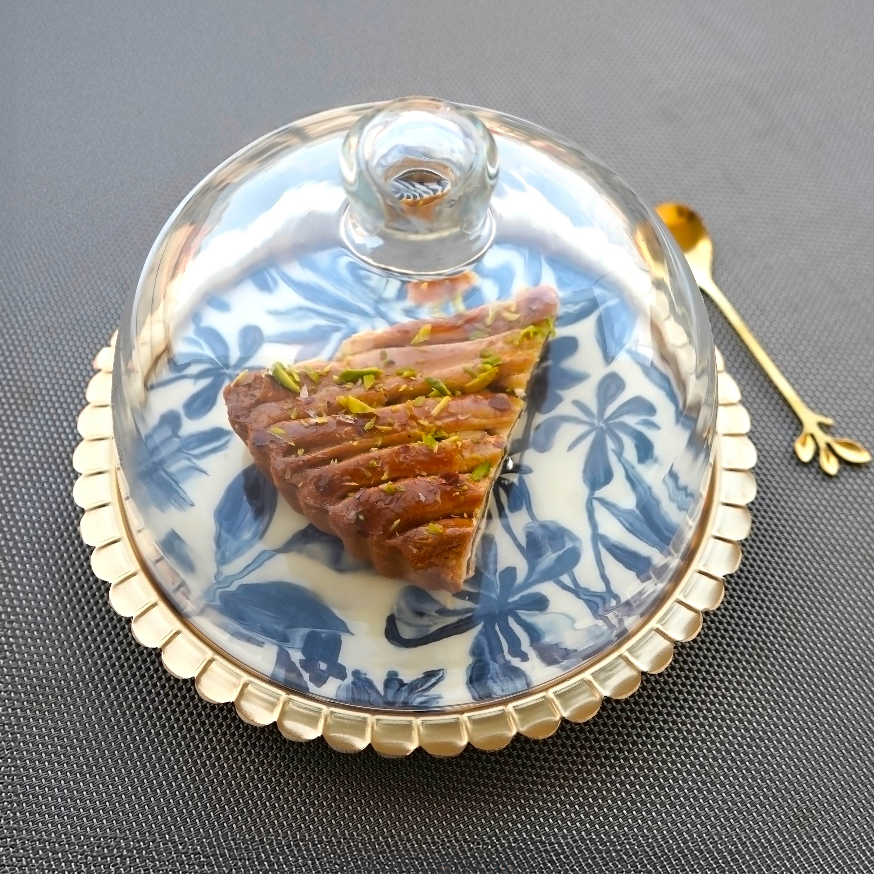 Floral Cake Plate with Glass Cloche | Casa Kriti