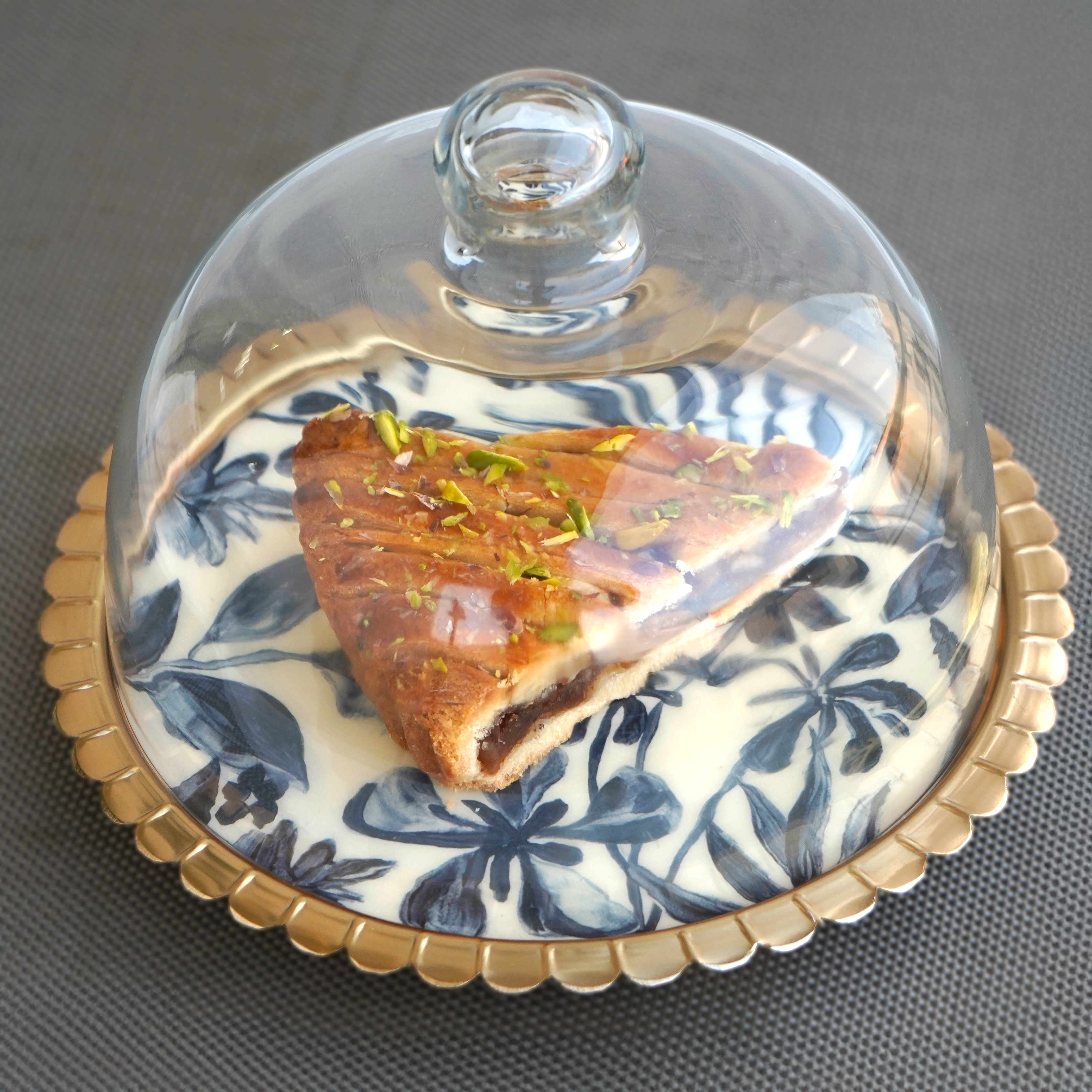 Floral Cake Plate with Glass Cloche | Casa Kriti