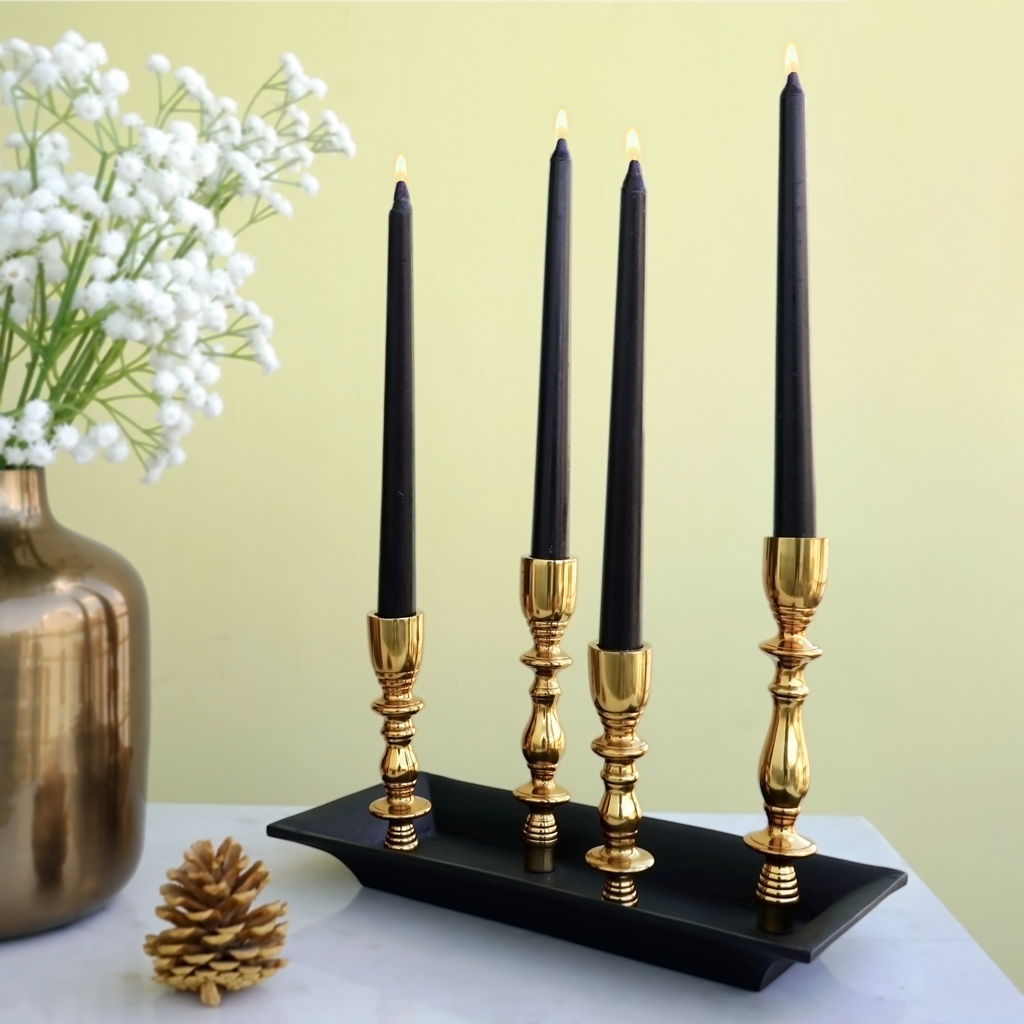 Black Golden 4 Candle Holder | Casa Kriti