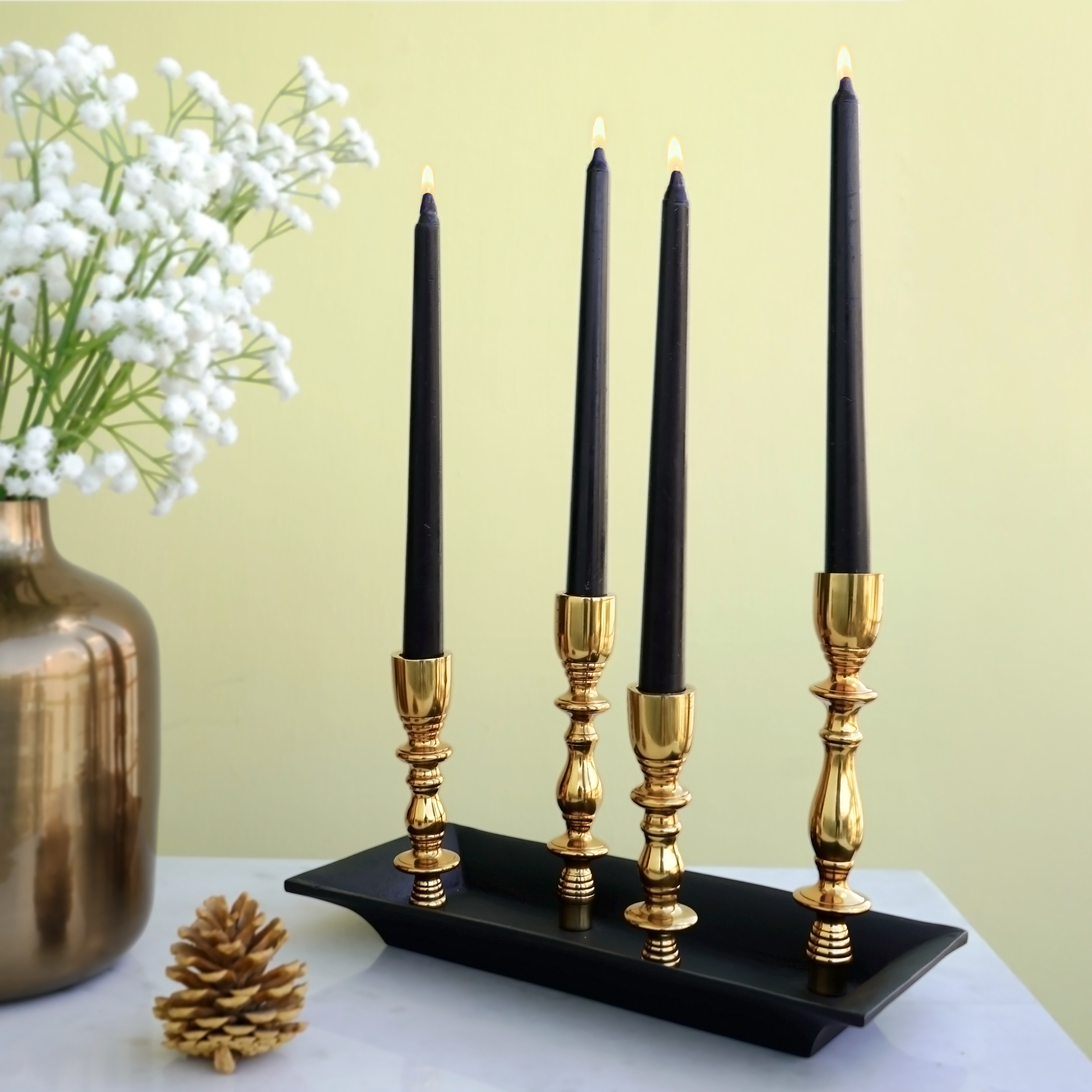 Black Golden 4 Candle Holder | Casa Kriti