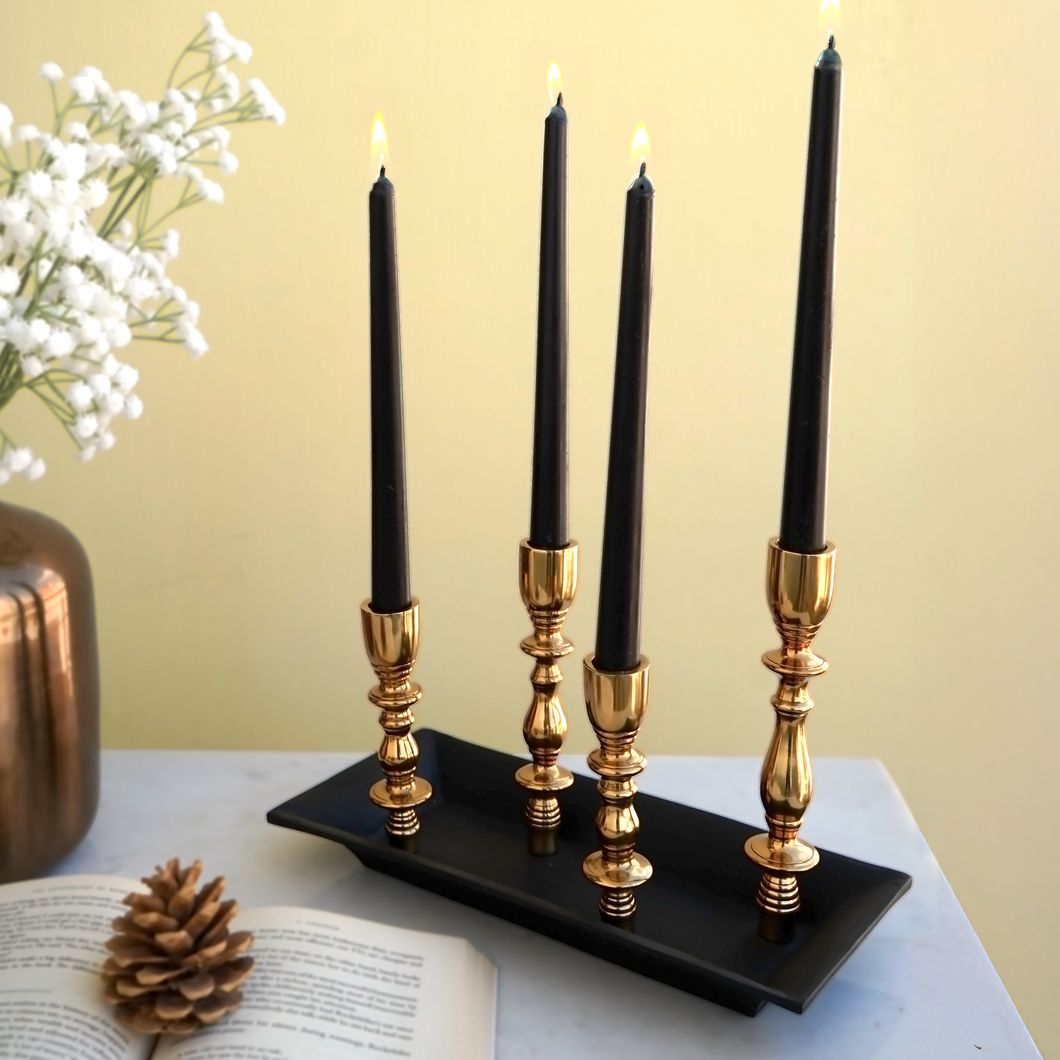 Black Golden 4 Candle Holder | Casa Kriti