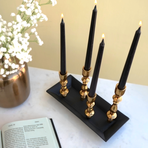 Black Golden 4 Candle Holder | Casa Kriti