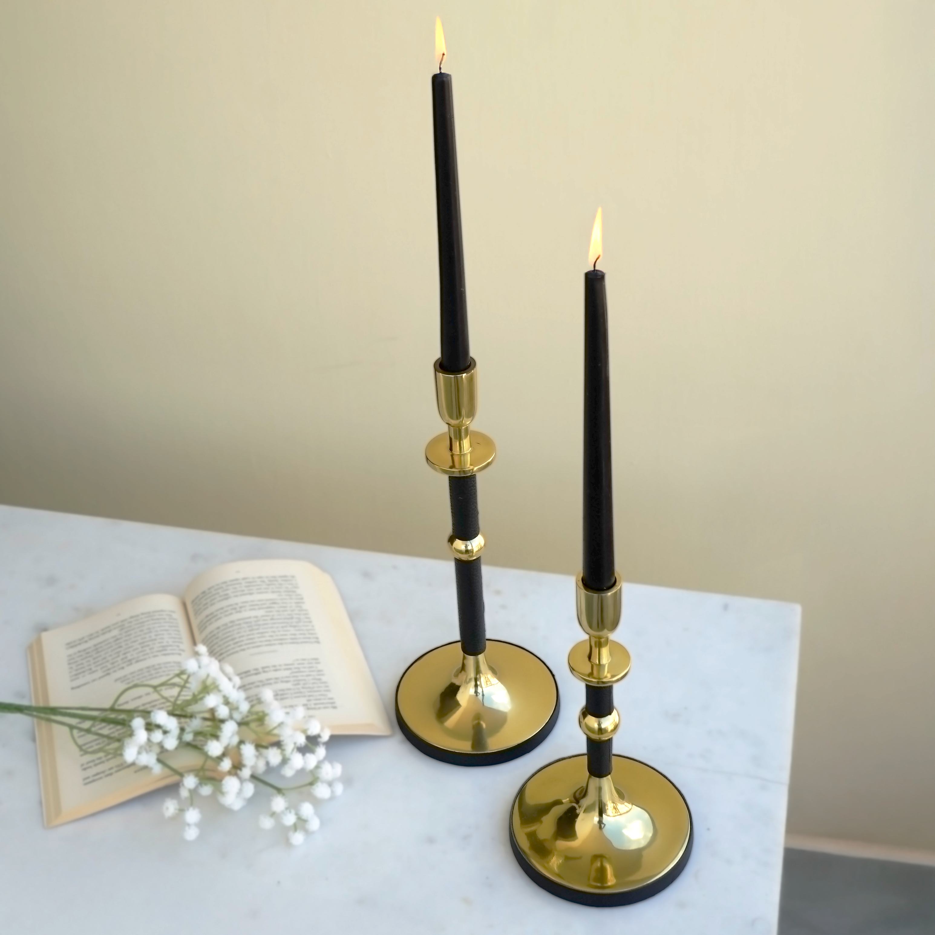 Black Gold Candlestick Holder Pair | Casa Kriti