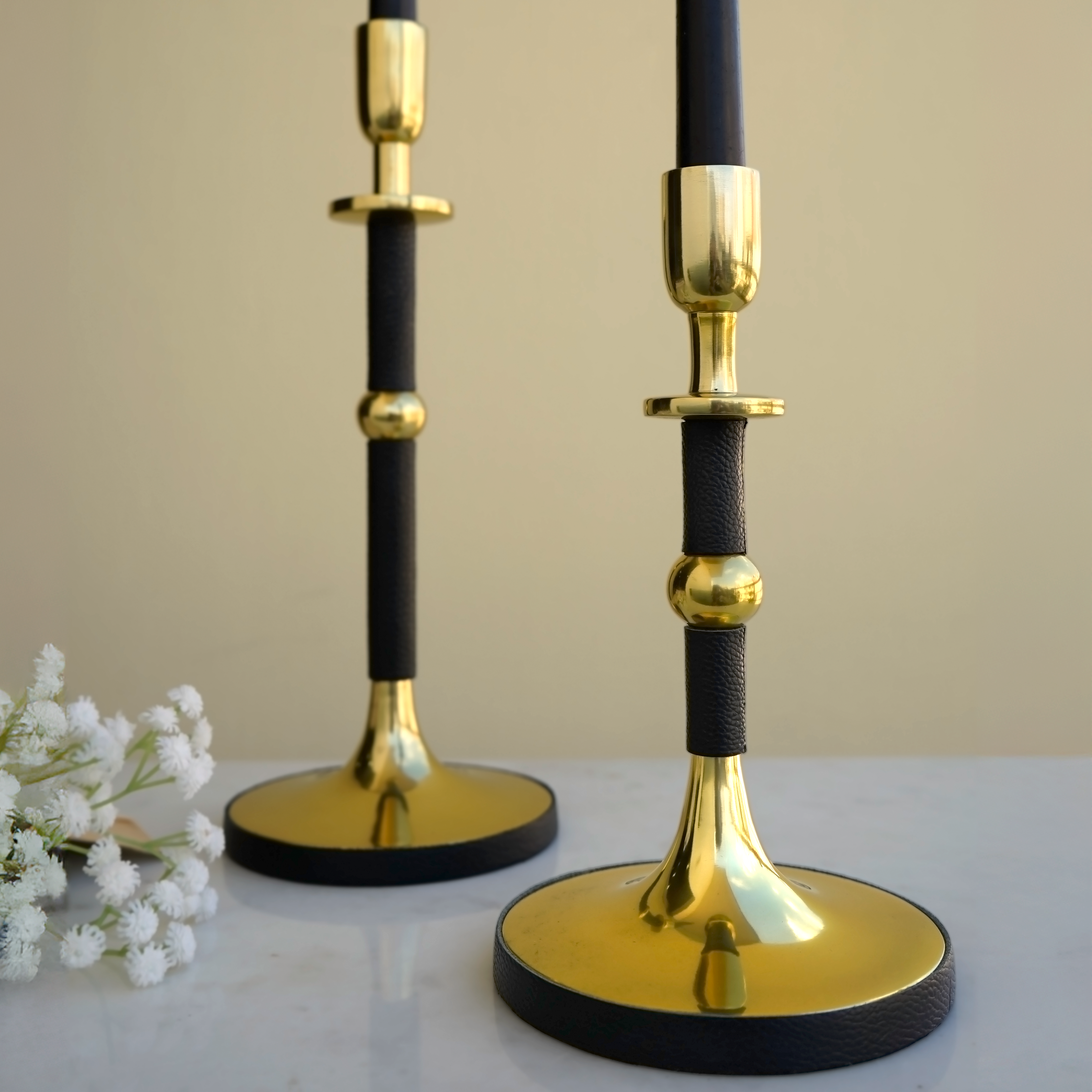 Black Gold Candlestick Holder Pair | Casa Kriti