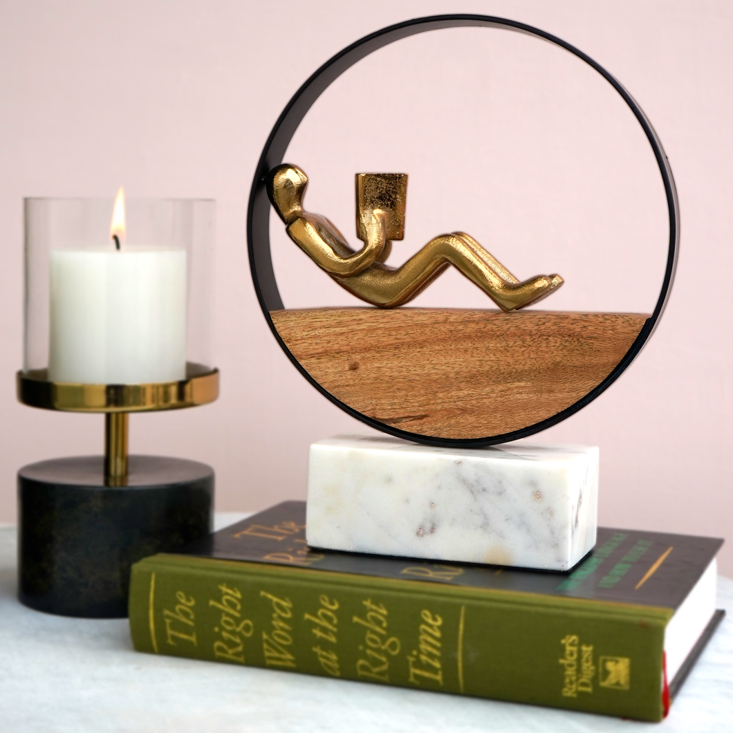 The Book Reader Figurine with Marble Base | Casa Kriti