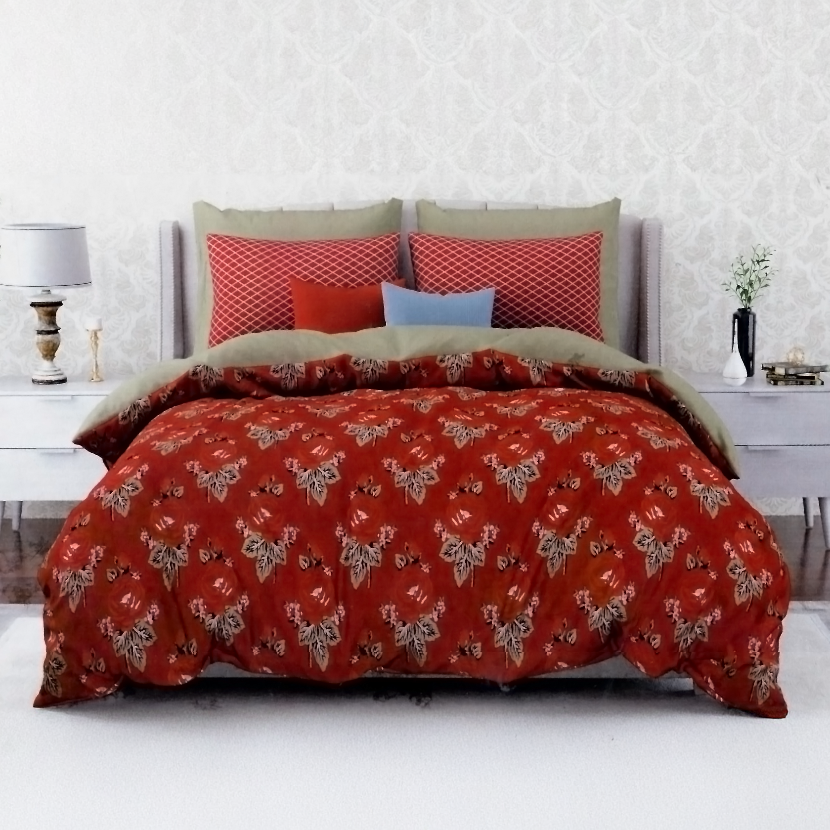 Crimson Floral King Bed Sheet Set | Casa Kriti