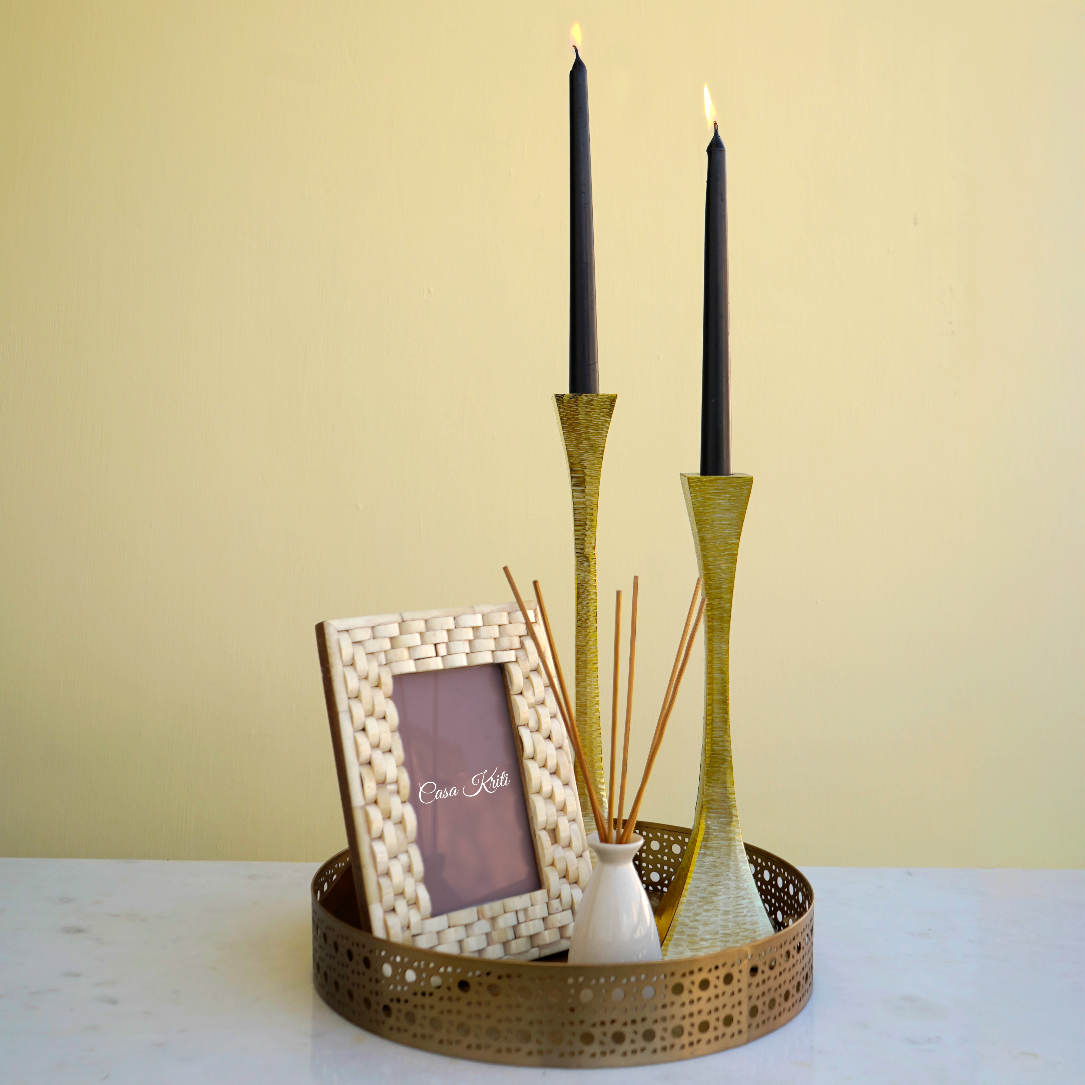 Gold Candlestick Holder Pair | Casa Kriti