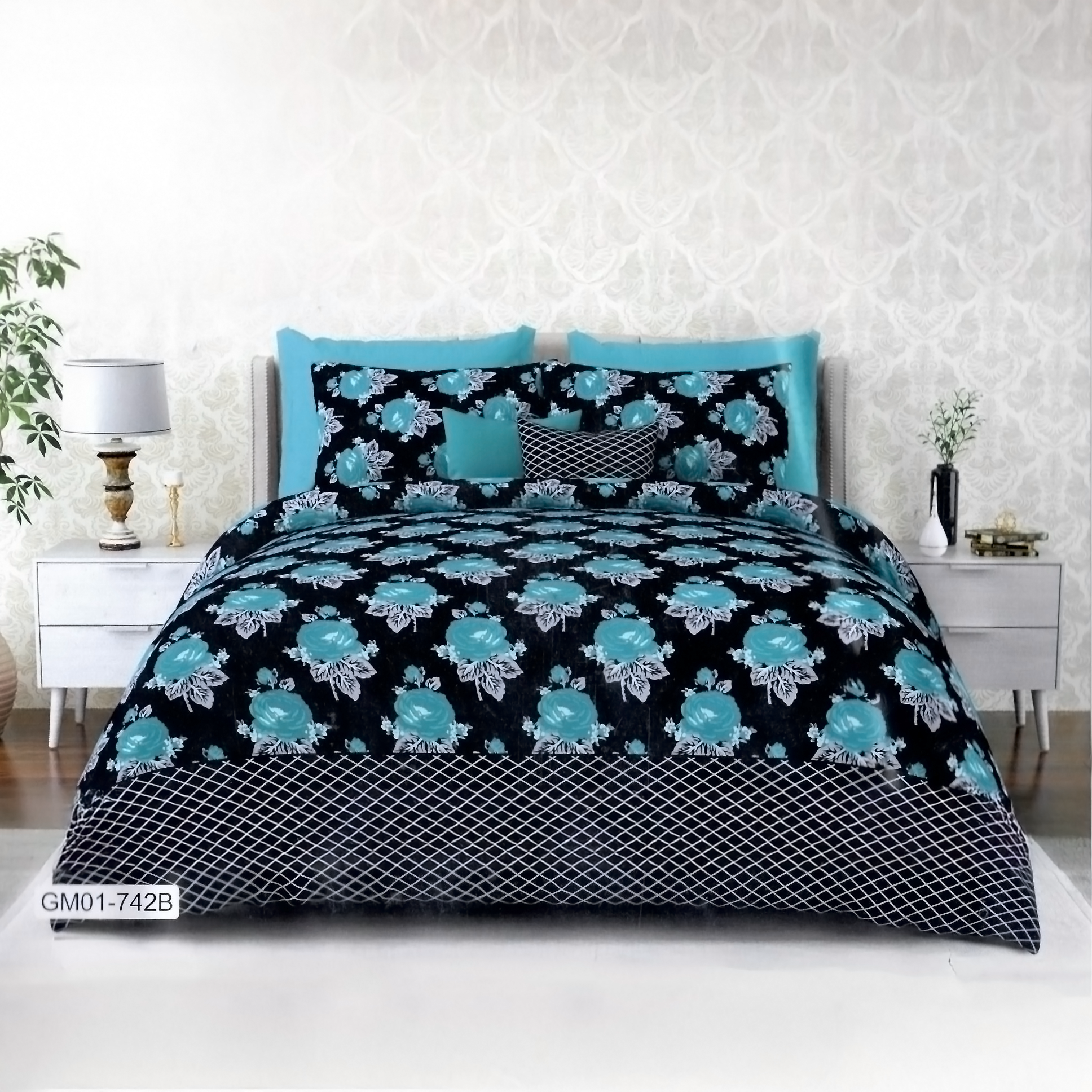 Midnight Bloom King Bed Sheet Set | Casa Kriti