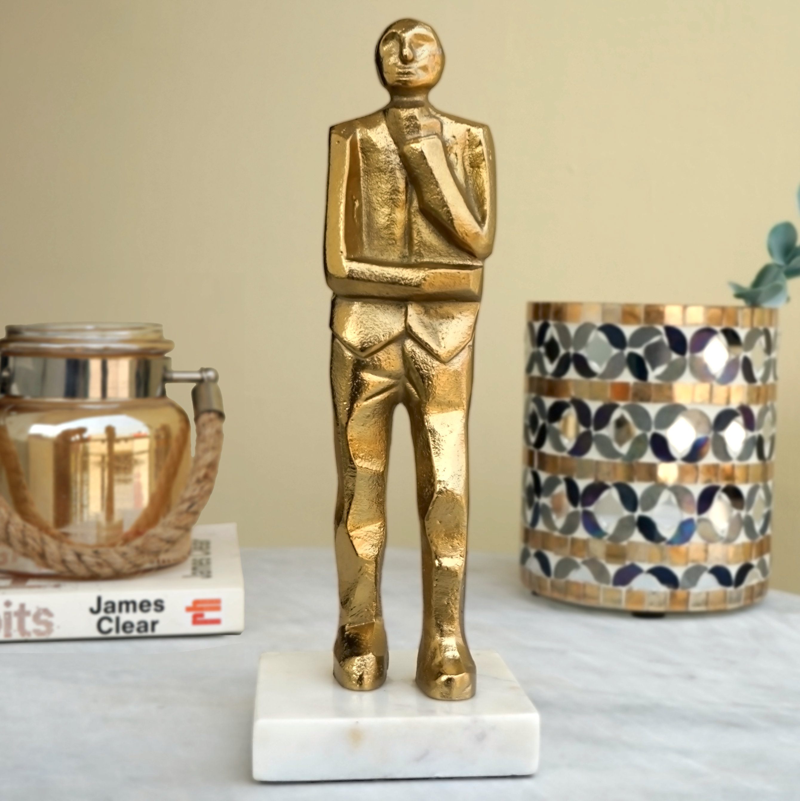 Golden Standing Human Figurine with Marble Base | Casa Kriti