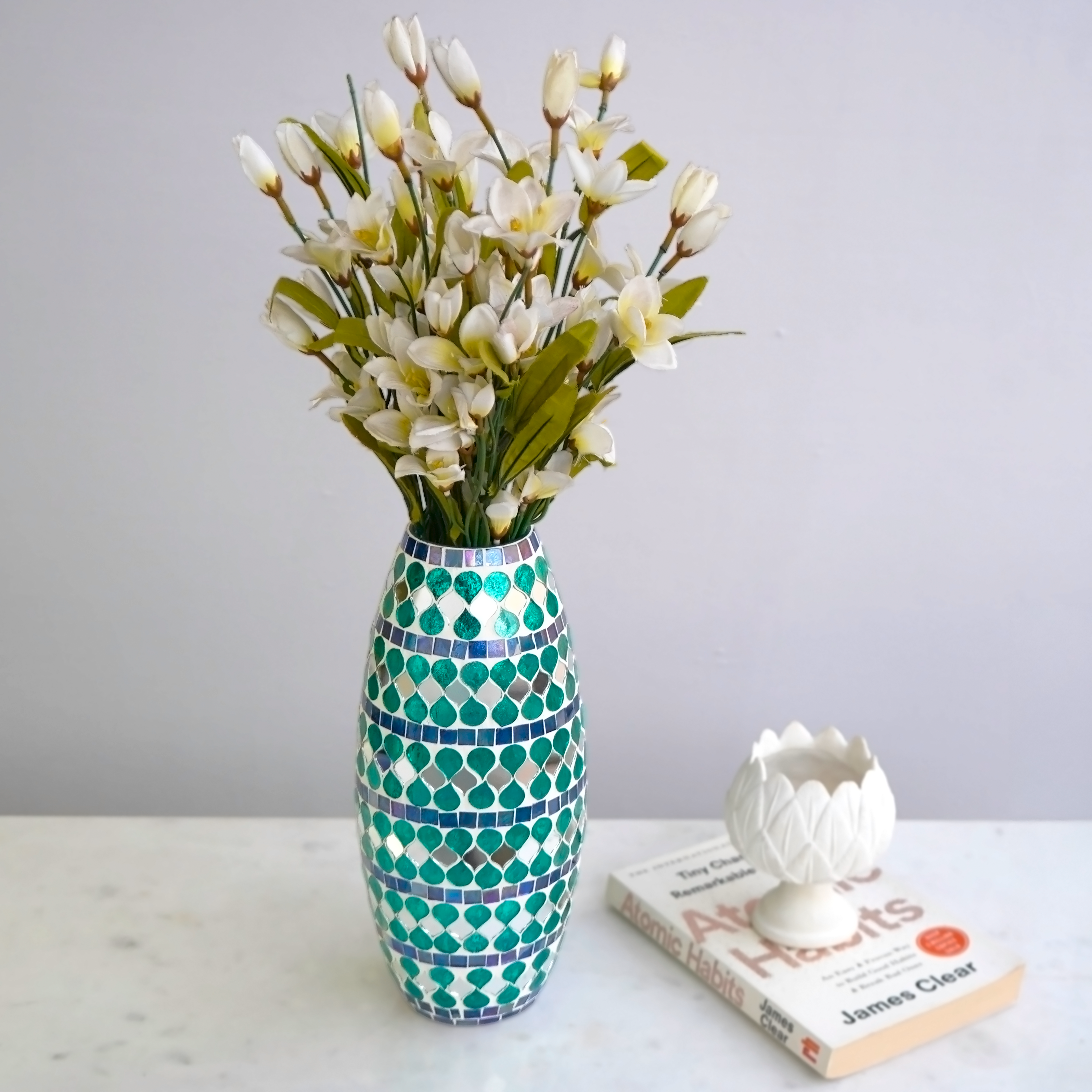 Teal Mirage Mosaic Glass Vase | Casa Kriti