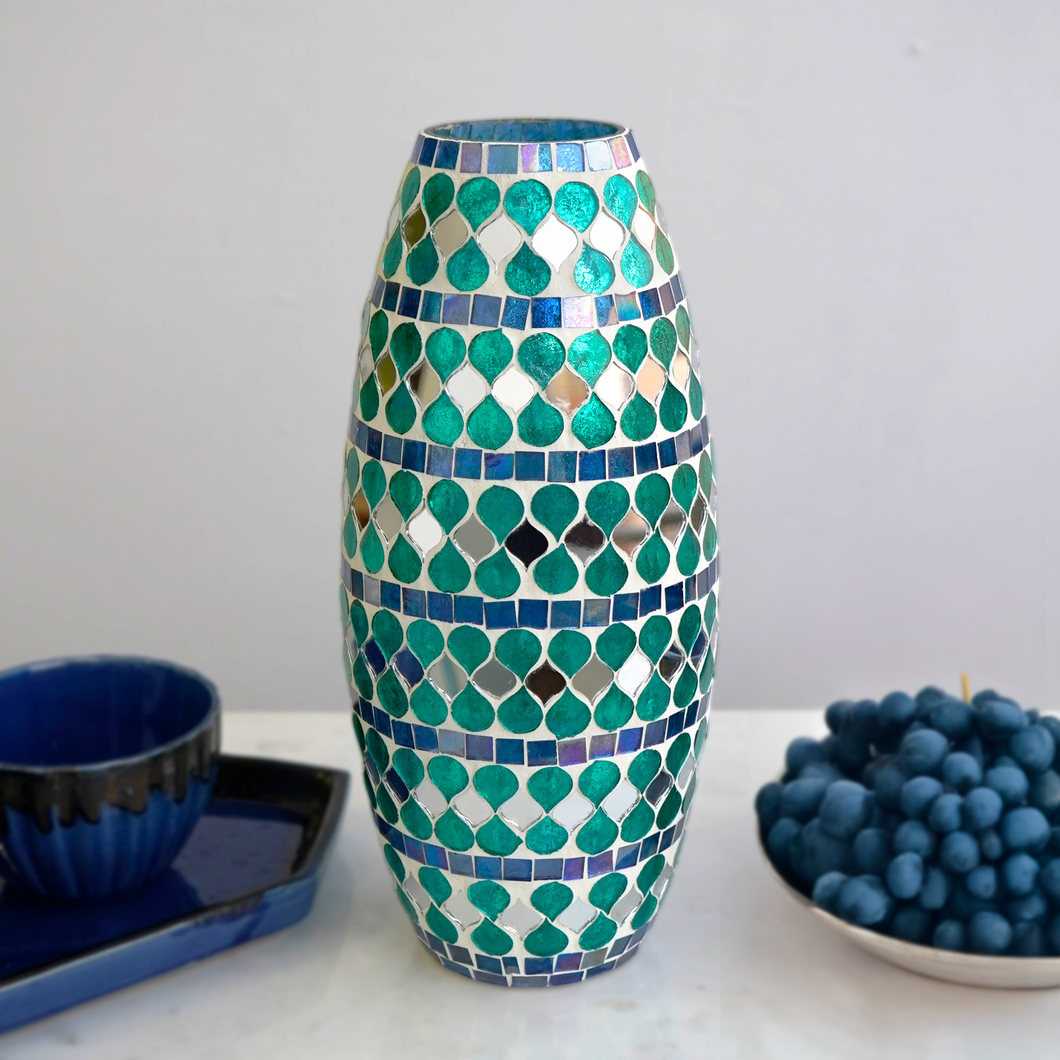 Teal Mirage Mosaic Glass Vase | Casa Kriti