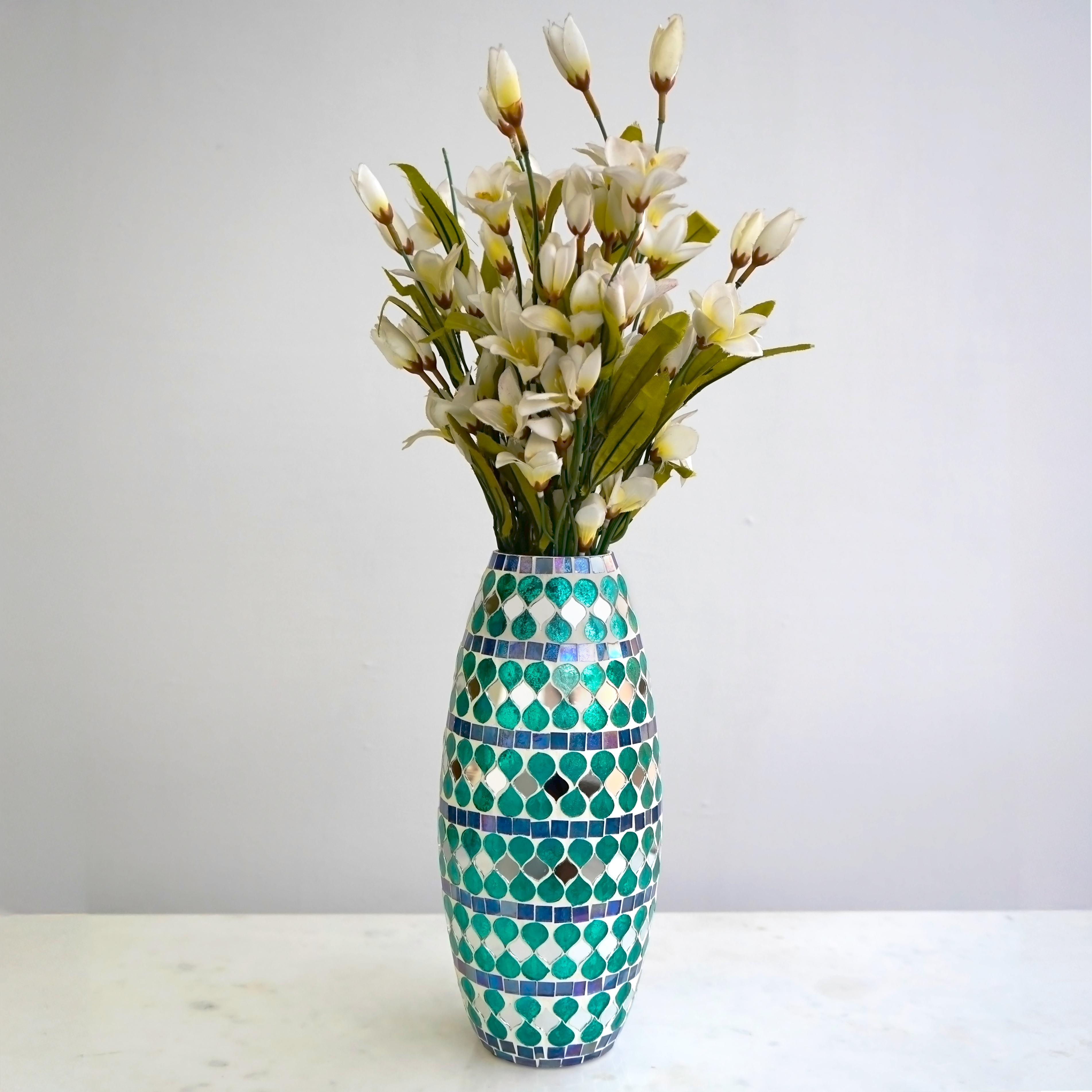 Teal Mirage Mosaic Glass Vase | Casa Kriti