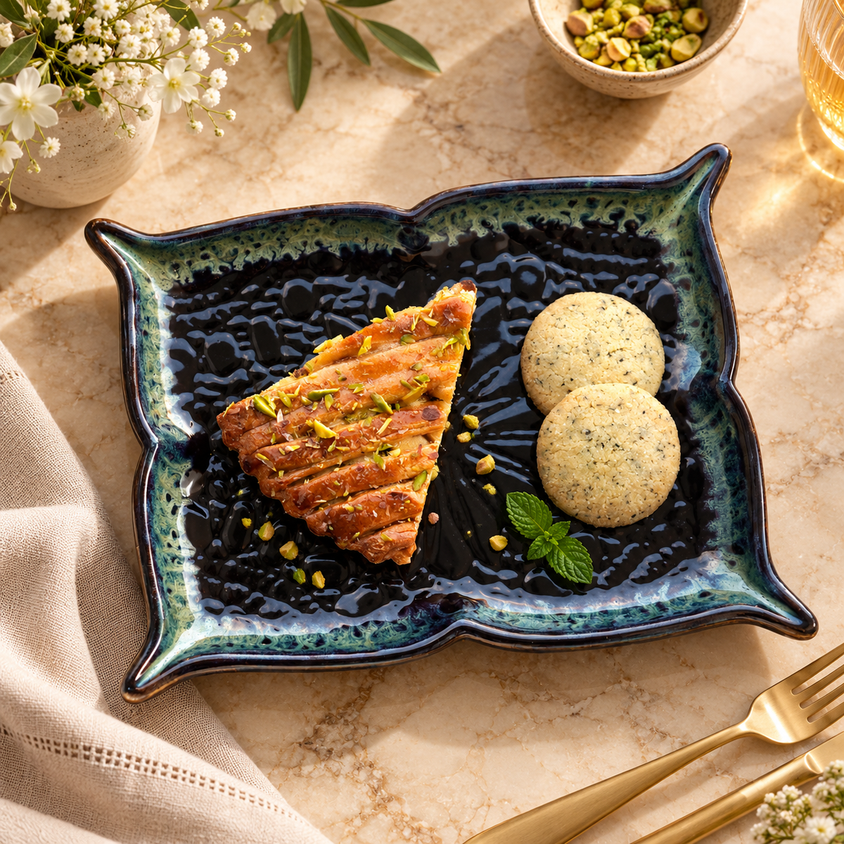 Black Embossing Ceramic Serving Platter