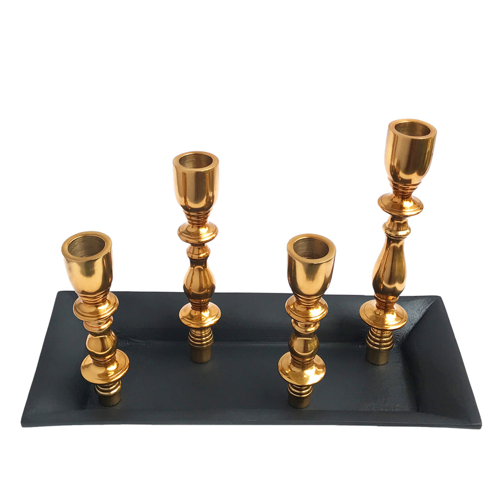 Black Golden 4 Candle Holder | Casa Kriti
