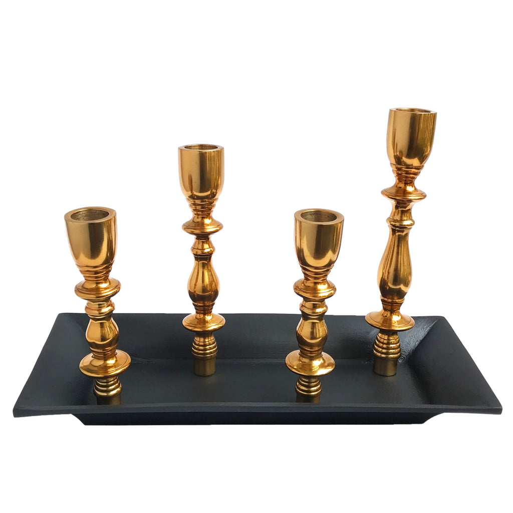 Black Golden 4 Candle Holder | Casa Kriti