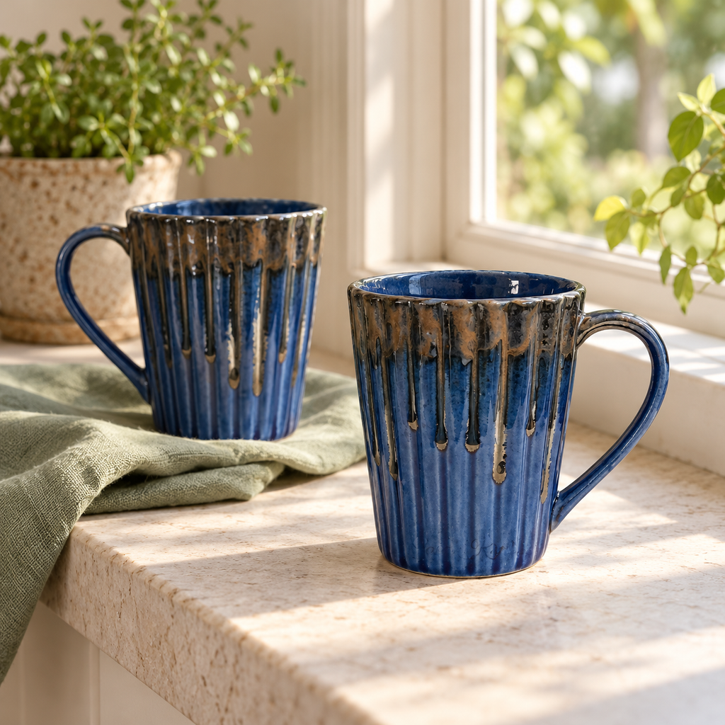 Blue Ceramic Coffee Mug Pair