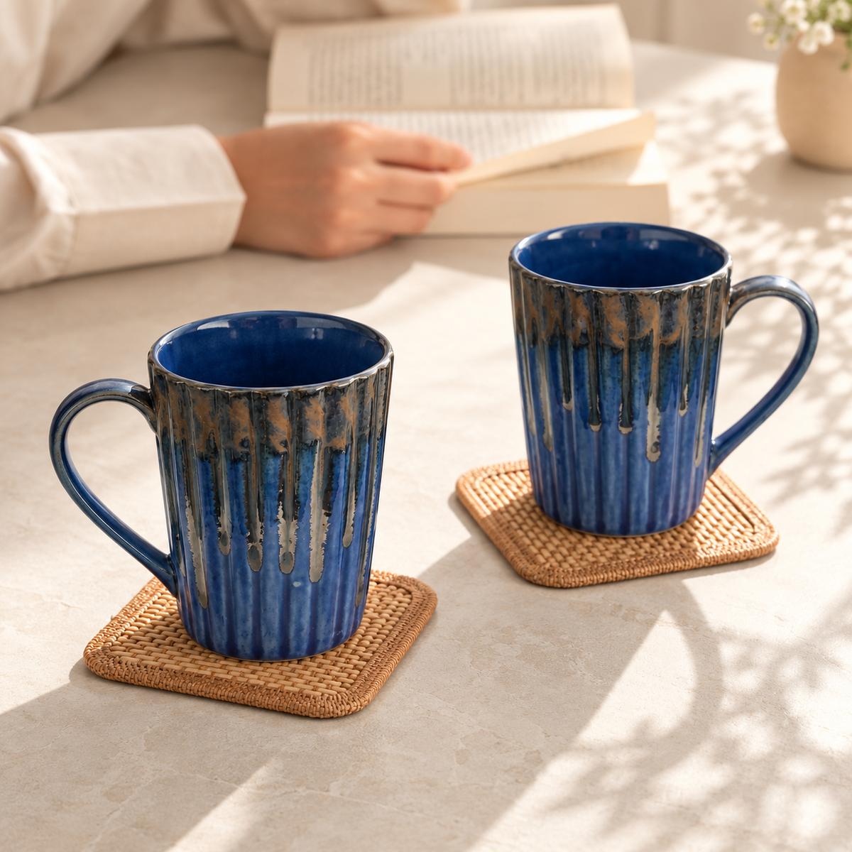 Blue Ceramic Coffee Mug Pair