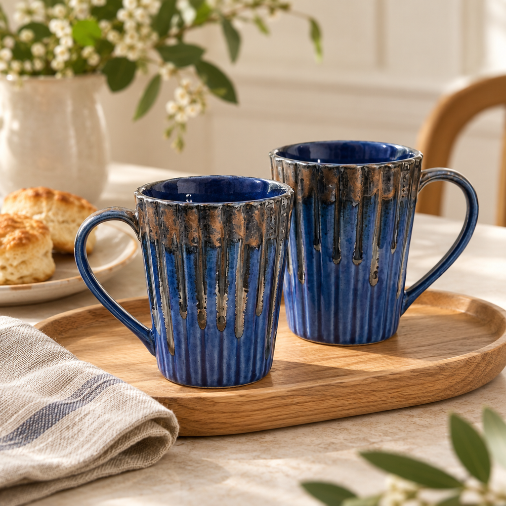 Blue Ceramic Coffee Mug Pair