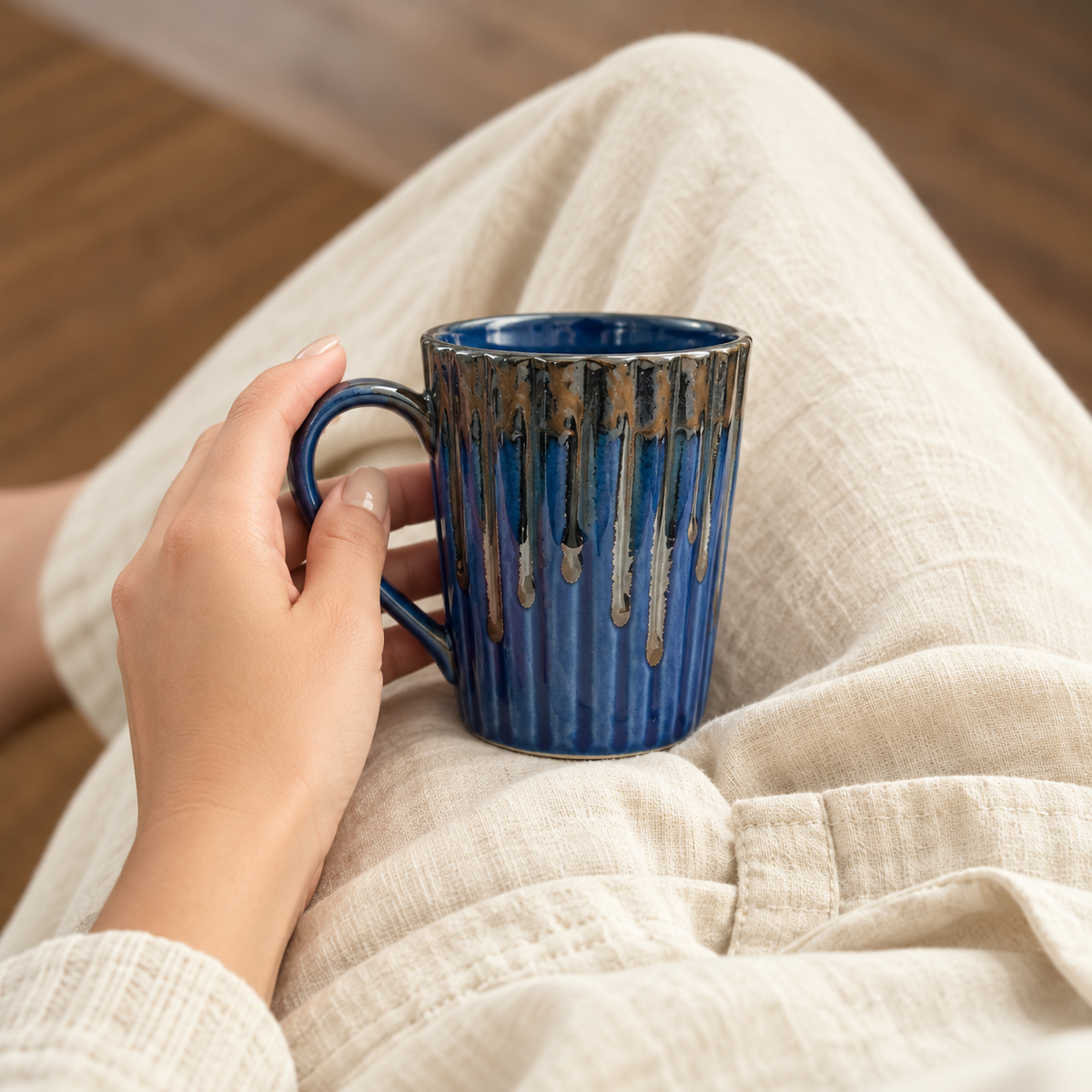 Blue Ceramic Coffee Mug Pair