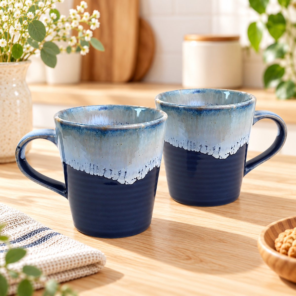 Blue Coffee and Tea Mug Pair