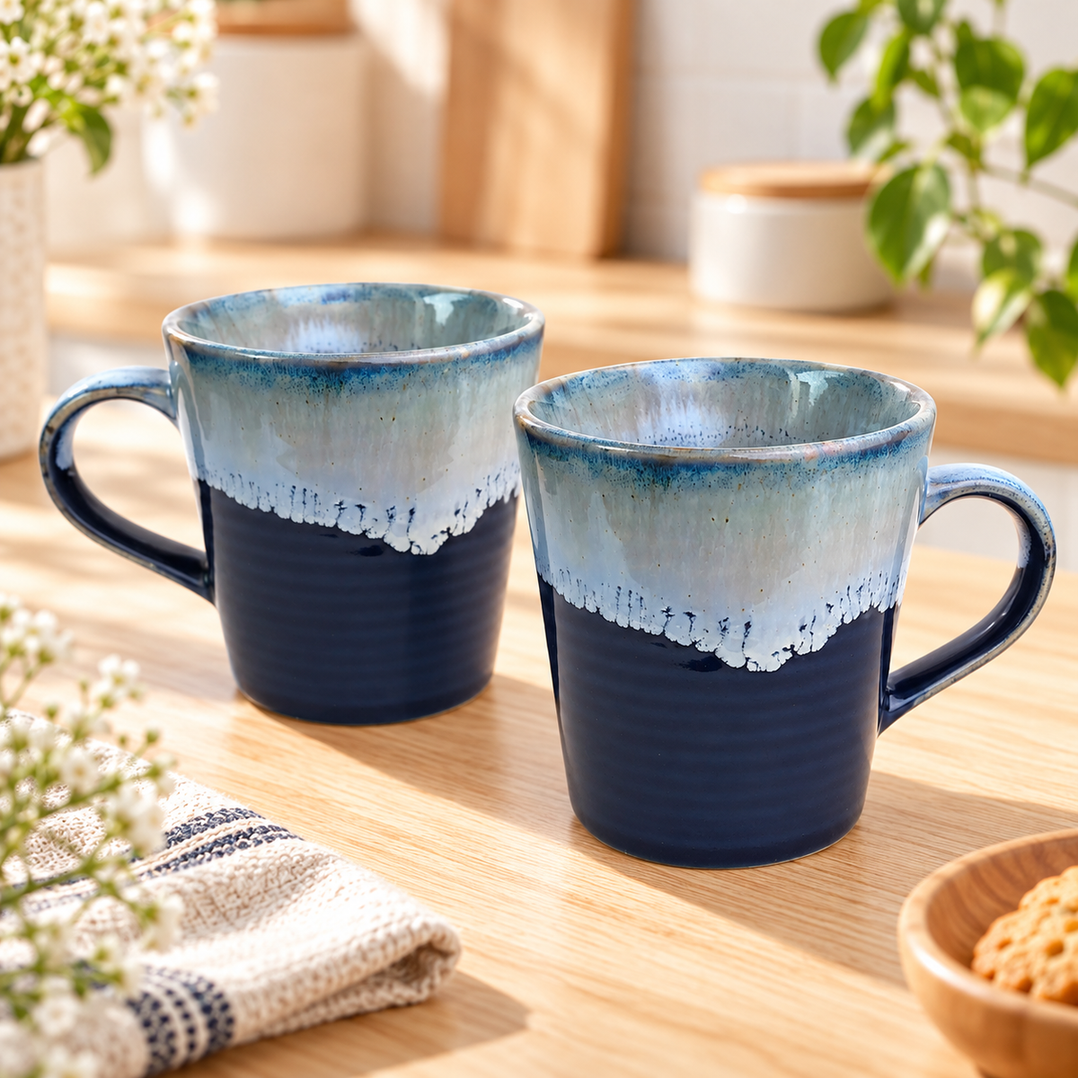 Blue Coffee and Tea Mug Pair