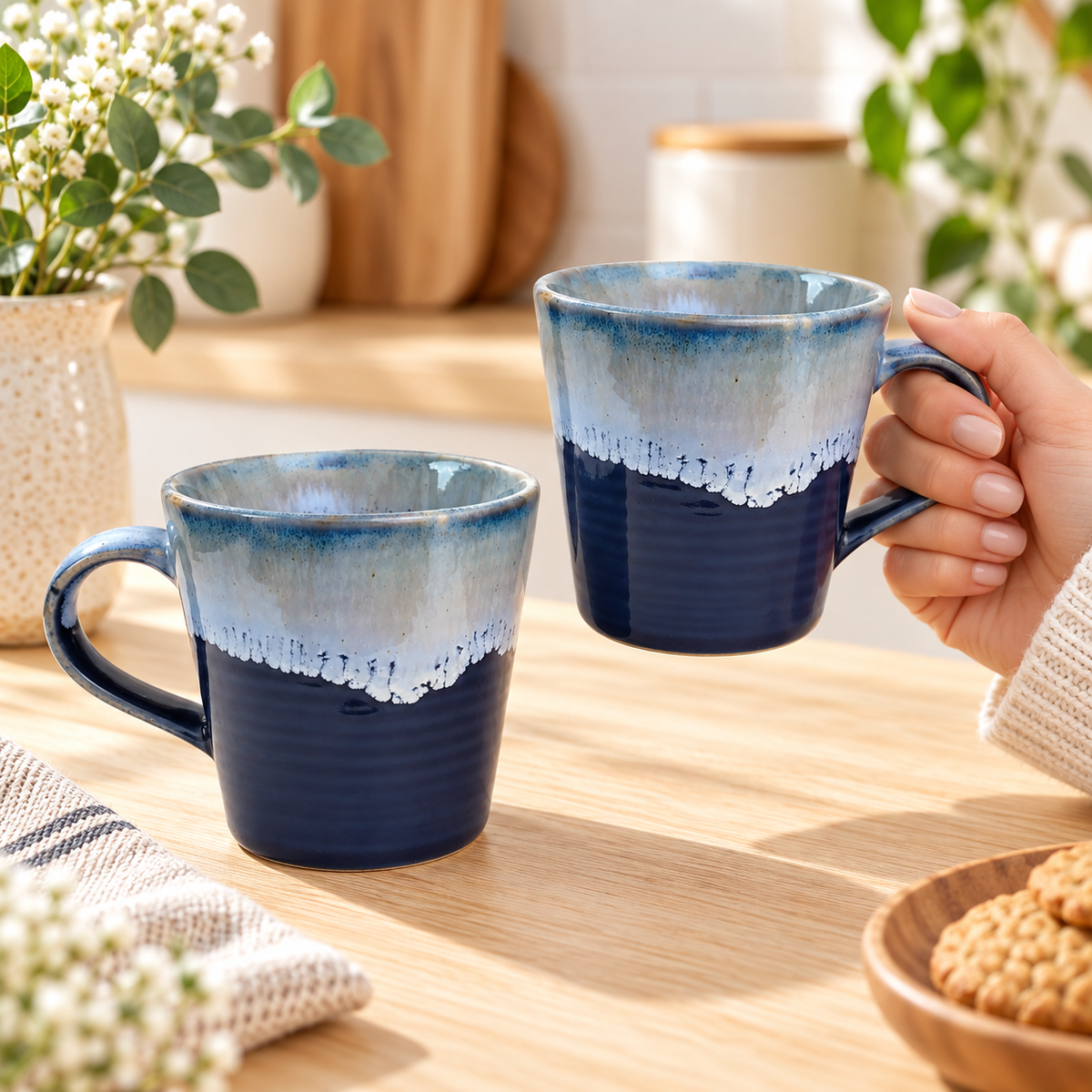 Blue Coffee and Tea Mug Pair
