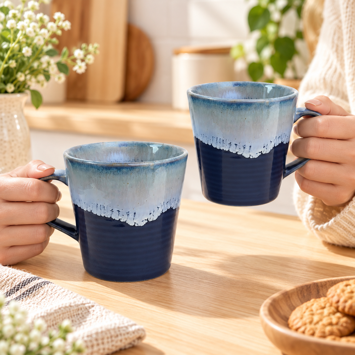 Blue Coffee and Tea Mug Pair