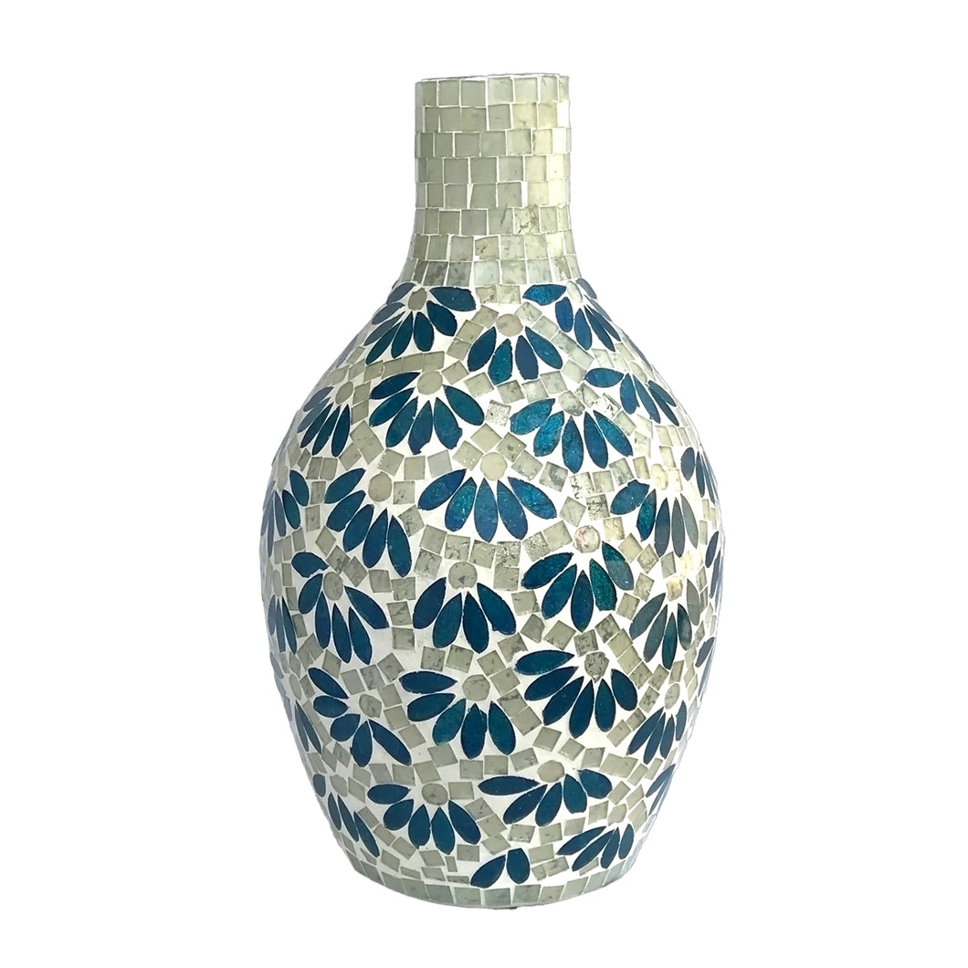 Blue Petals Mosaic Glass Vase Large | Casa Kriti