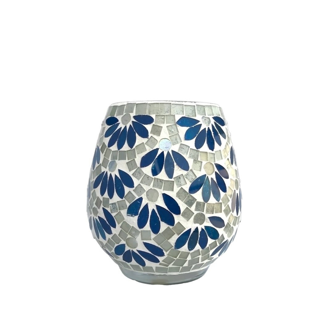 Blue Petals Mosaic Glass Vase Small | Casa Kriti