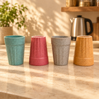 Ceramic Cutting Chai Glass Set with Gold Metal Stand