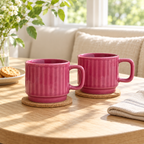 Deep Pink Ceramic Cups Pair