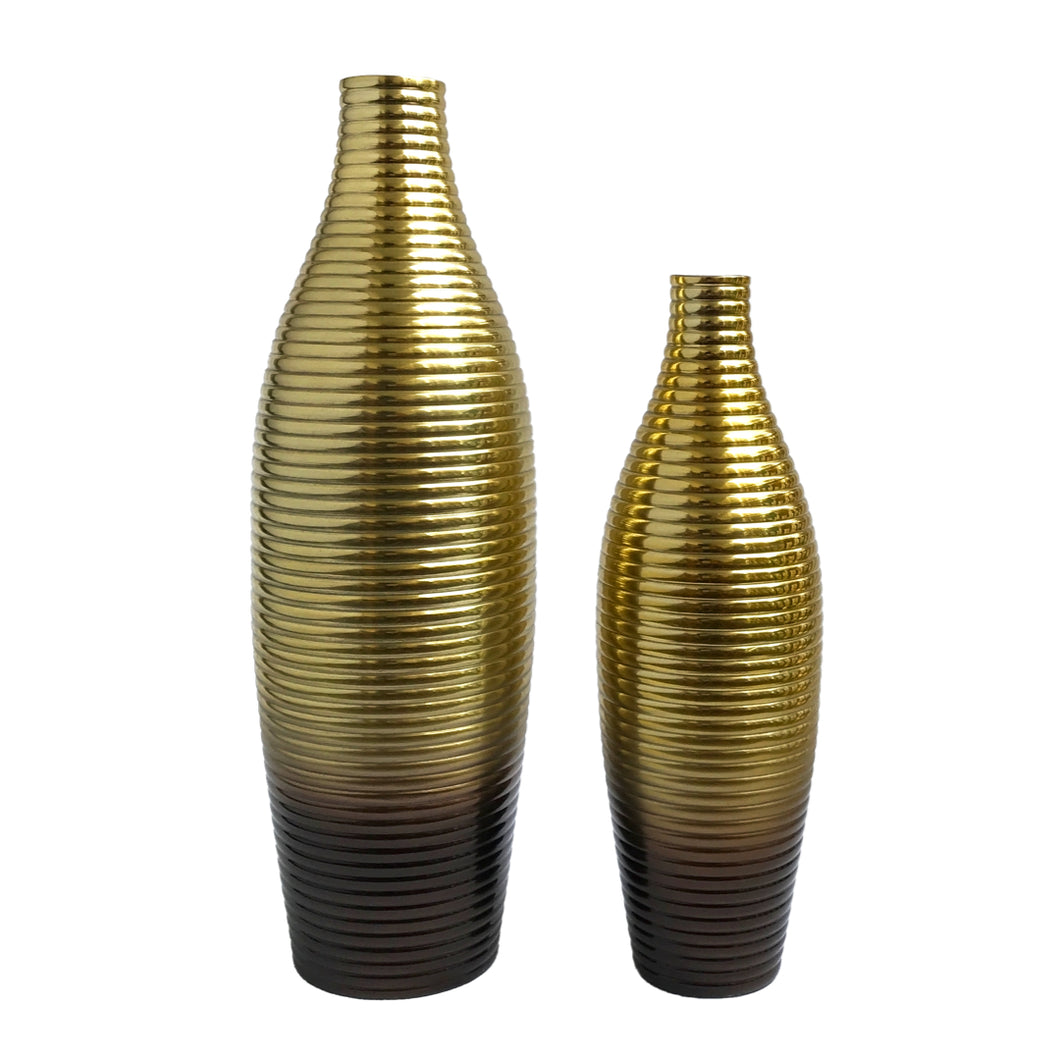 Dual Tone Gold and Brown Fluted Vase Pair | Casa Kriti