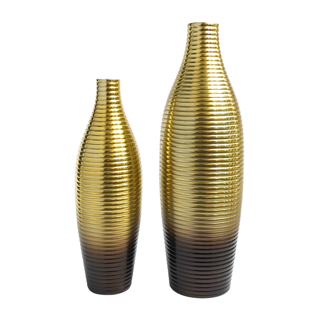 Dual Tone Gold and Brown Fluted Flower Vase Pair | Casa Kriti