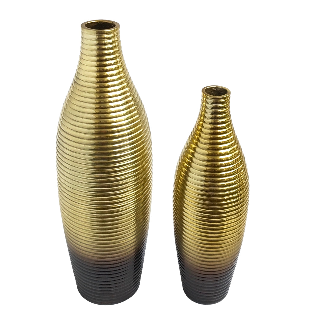 Dual Tone Gold and Brown Fluted Flower Vase Pair | Casa Kriti