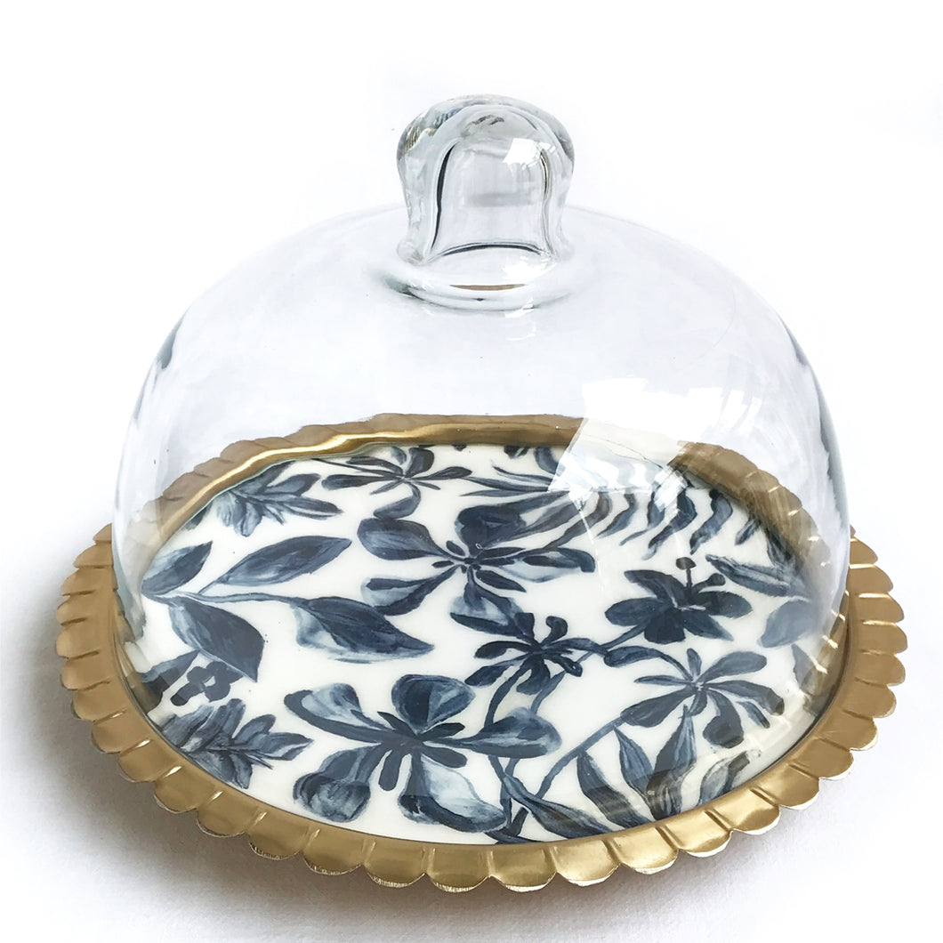 Floral Cake Plate with Glass Cloche | Casa Kriti