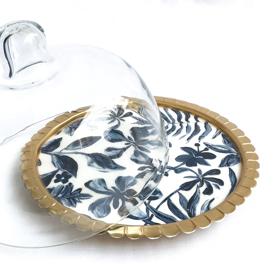 Floral Cake Plate with Glass Cloche | Casa Kriti