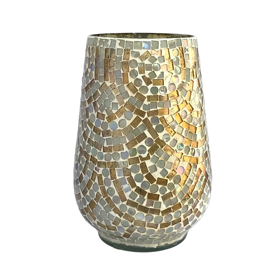 Golden Ivory Mosaic Glass Vase | Casa Kriti