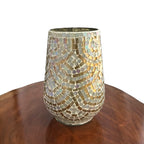 Golden Ivory Mosaic Glass Vase | Casa Kriti