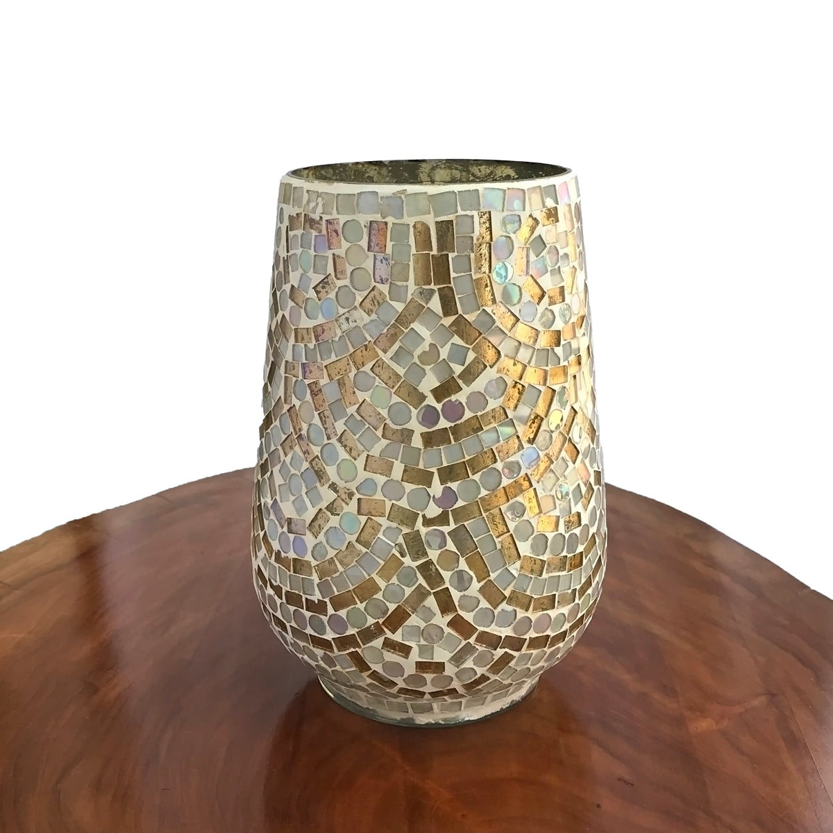 Golden Ivory Mosaic Glass Vase | Casa Kriti