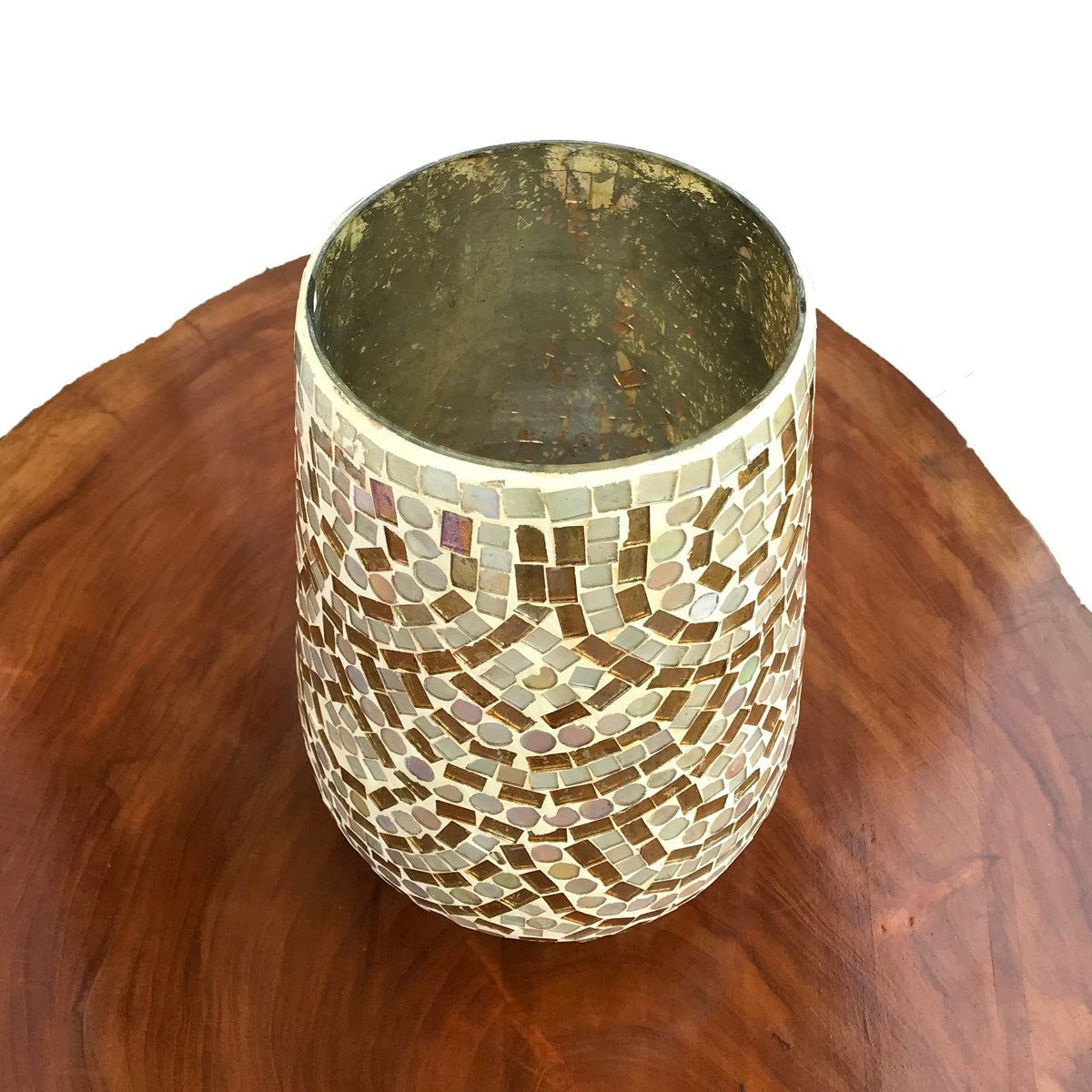 Golden Ivory Mosaic Glass Vase | Casa Kriti