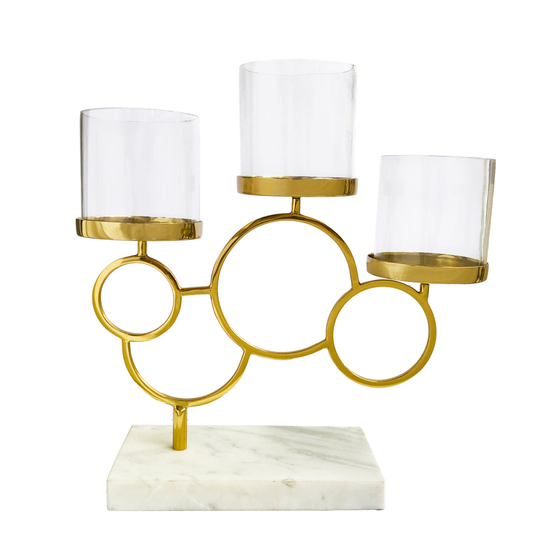 Golden Pillar Candle Holder With Marble Base | Casa Kriti