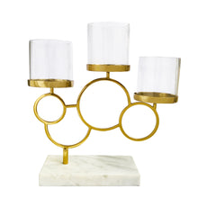 Load image into Gallery viewer, Golden Pillar Candle Holder With Marble Base | Casa Kriti
