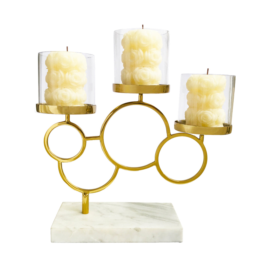 Golden Pillar Candle Holder With Marble Base | Casa Kriti