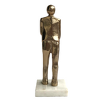 Golden Standing Human Figurine with Marble Base
