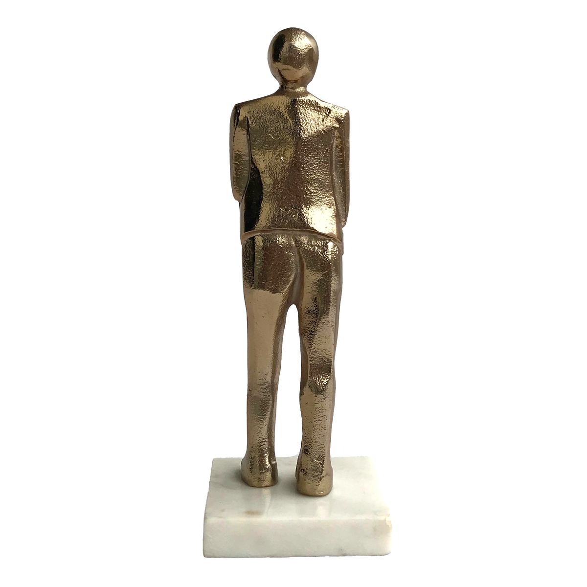Golden Standing Human Figurine with Marble Base