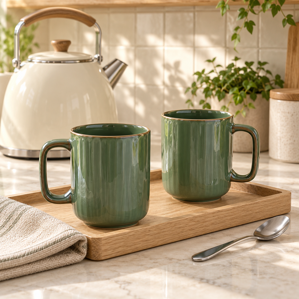 Green Ceramic Coffee Mug Pair