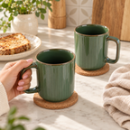 Green Ceramic Coffee Mug Pair