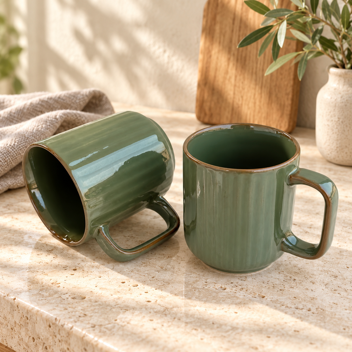 Green Ceramic Coffee Mug Pair
