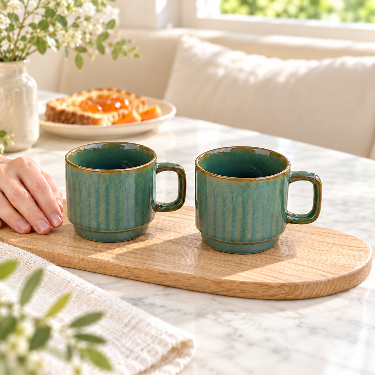 Green Ceramic Cups Pair